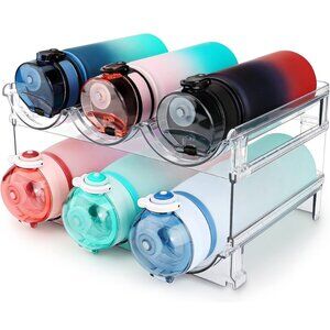 2 Pack Stackable Water Bottle Organizer for Cabinet – Clear Water Bottle Storage